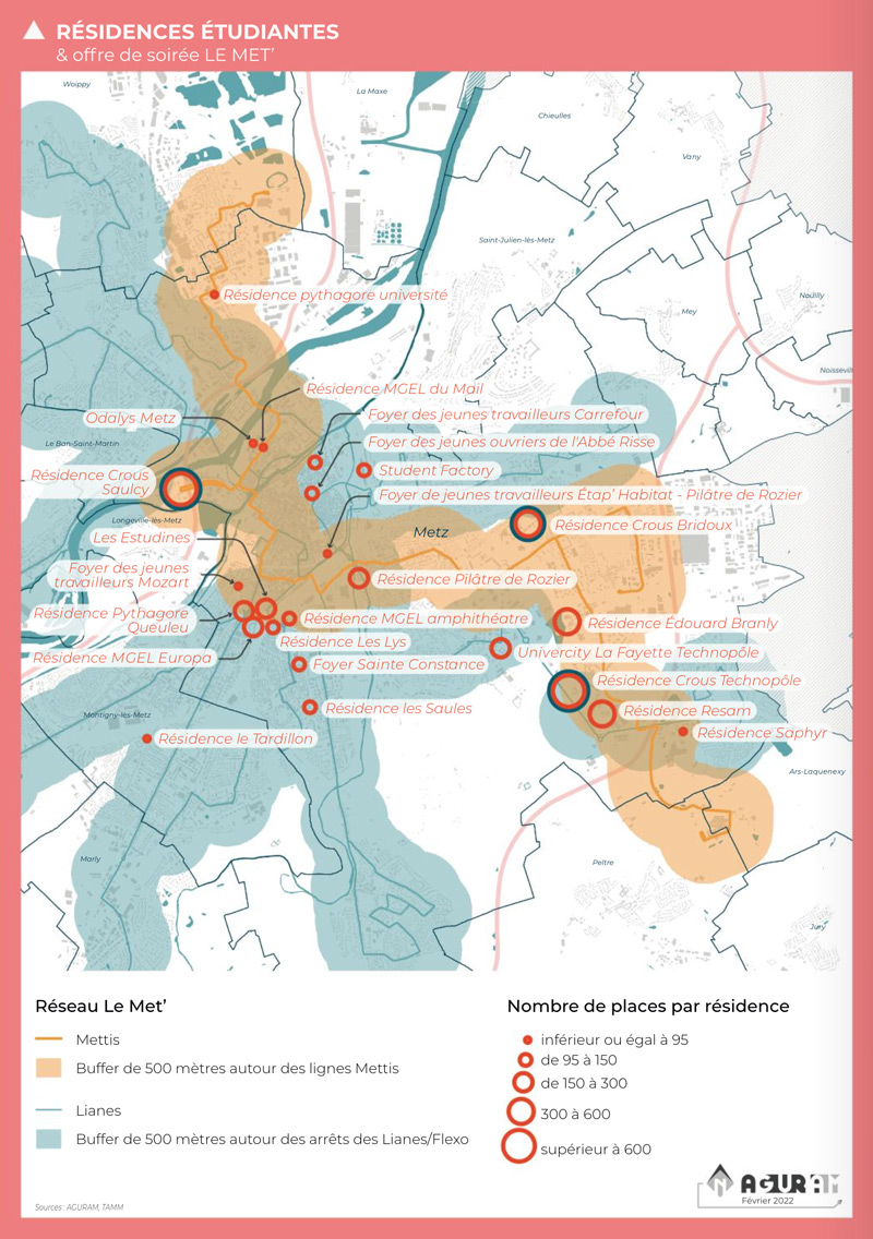 Carte des résidences étudiantes de l'Euro-Métropole de Metz
